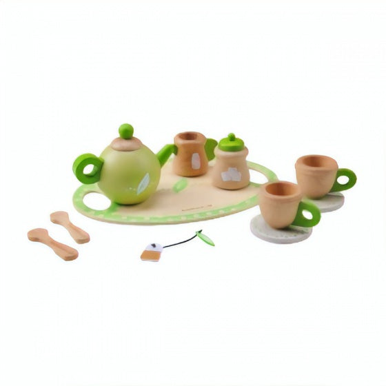 Houten keukenspeelgoed thee rollenspel blank/groen 11 delig