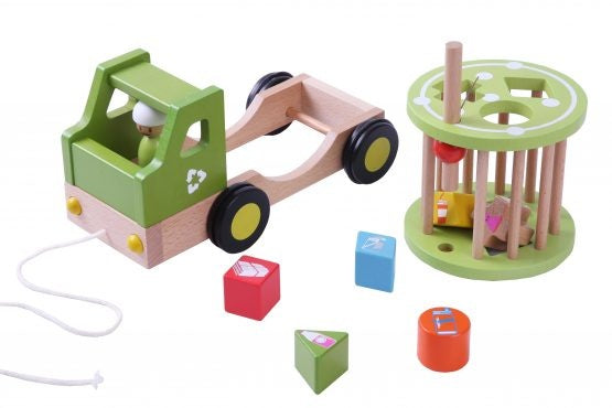 Trekfiguur recycle vrachtwagen hout vormenstoof 24 cm