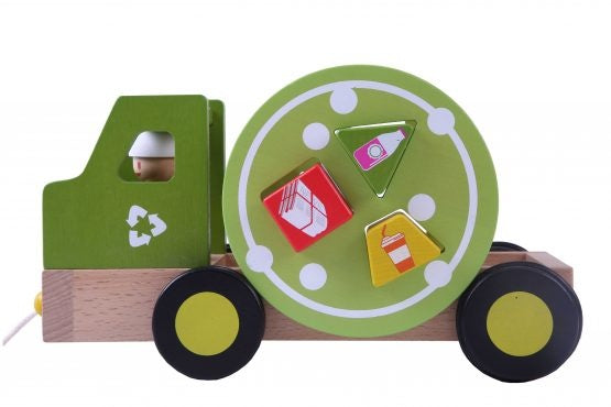 Trekfiguur recycle vrachtwagen hout vormenstoof 24 cm
