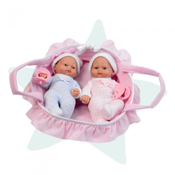 babypoppen in mand 28 cm roze