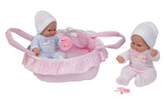 babypoppen in mand 28 cm roze