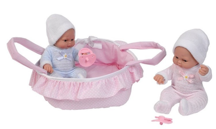 babypoppen in mand 28 cm roze