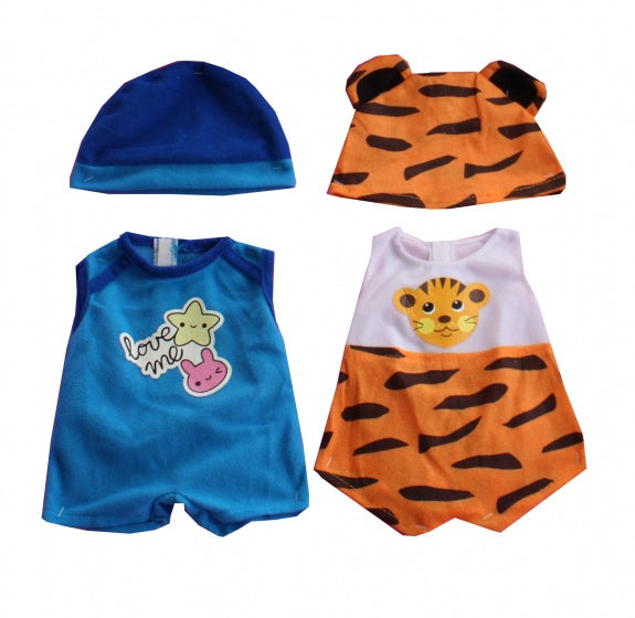 kledingsetjes voor poppen van 38 tot 40 cm blauw/tijger