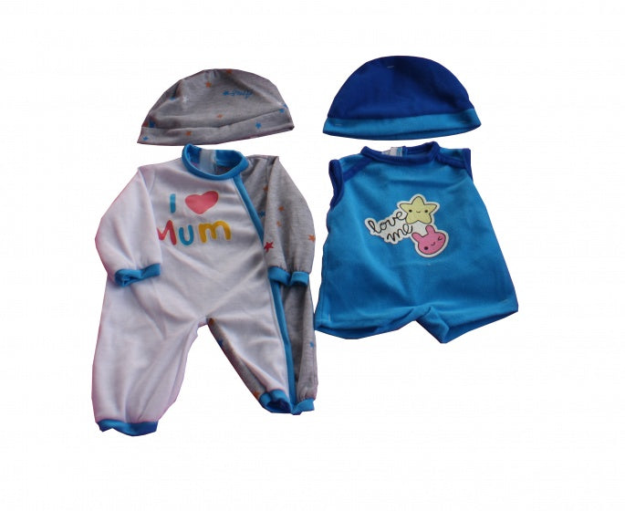 kledingsetjes voor poppen van 38 tot 40 cm grijs/blauw