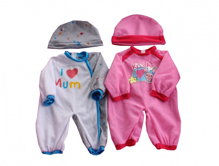 kledingsetjes voor poppen van 38 tot 40 cm grijs/roze