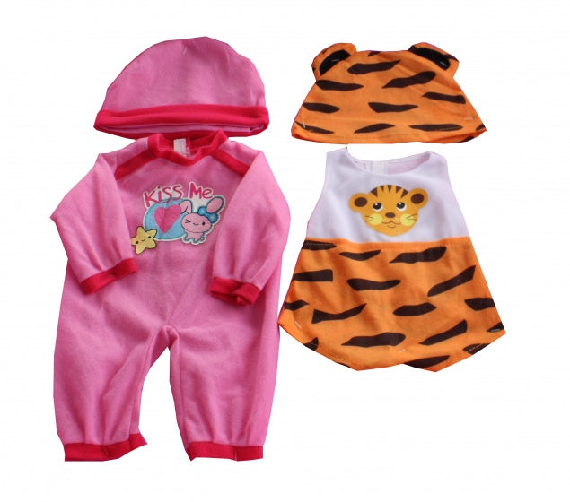 kledingsetjes voor poppen van 38 tot 40 cm roze/tijger