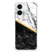 Motorola Moto G35 Anti-Shock Hoesje Marmer Wit Zwart - Origineel Cadeau Man