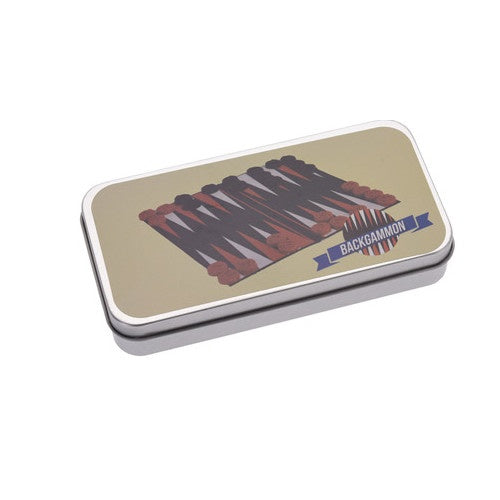 Backgammon reisspel in blik 14 cm
