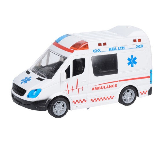 ambulance bus met licht en geluid 21 cm wit