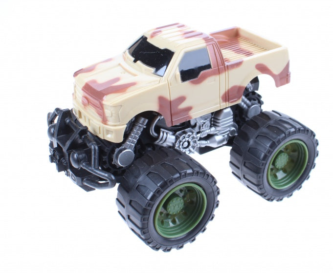 Monstertruck frictiemotor kaki 14 cm