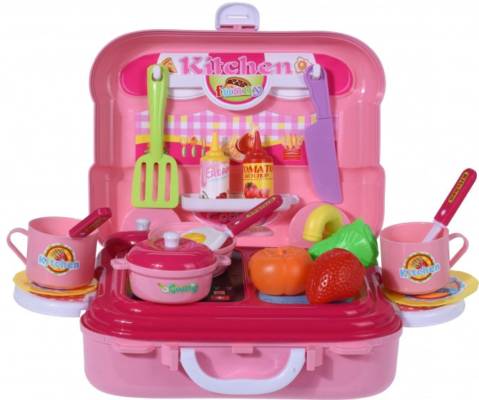speelkoffer keukenset roze 20-delig