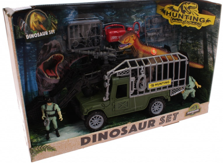 speelset dinosaurusjagers met wagen en dino 38 cm