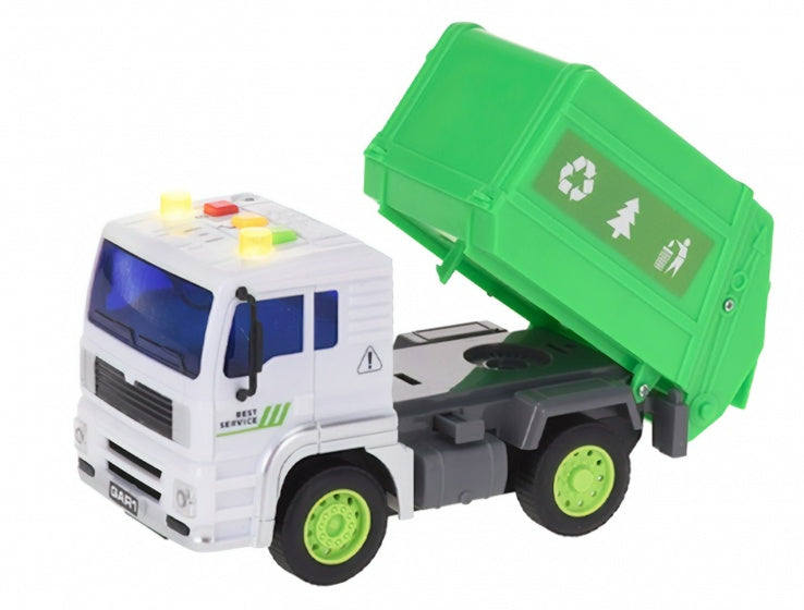 vuilniswagen met licht en geluid 18 cm wit/groen