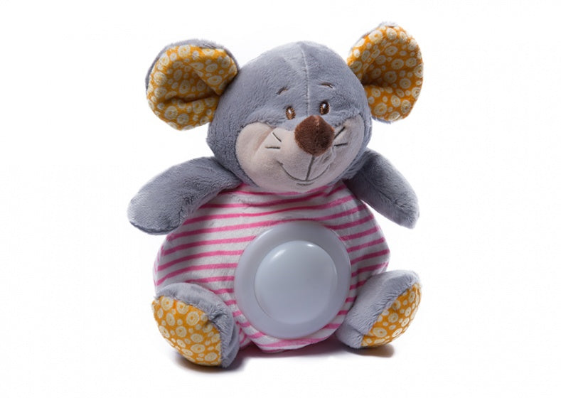 lichtgevende knuffelmuis 24 cm grijs/roze
