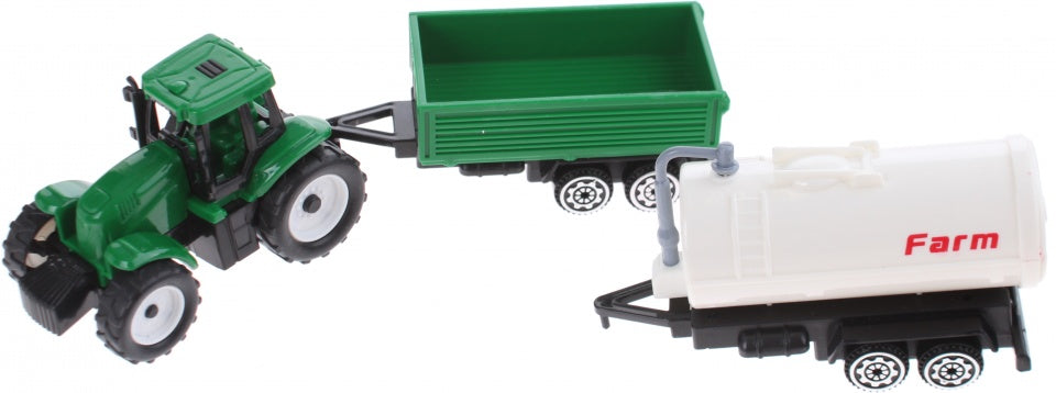 tractor met aanhanger en giertank groen/wit