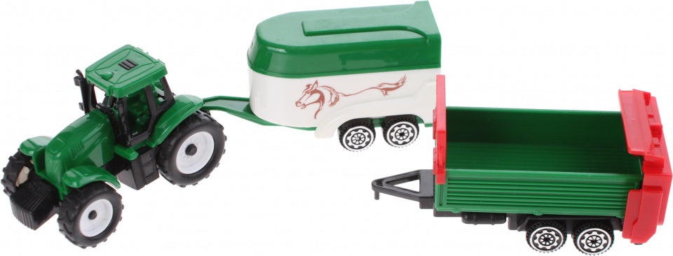 tractor met aanhanger en paardentrailer wit/groen