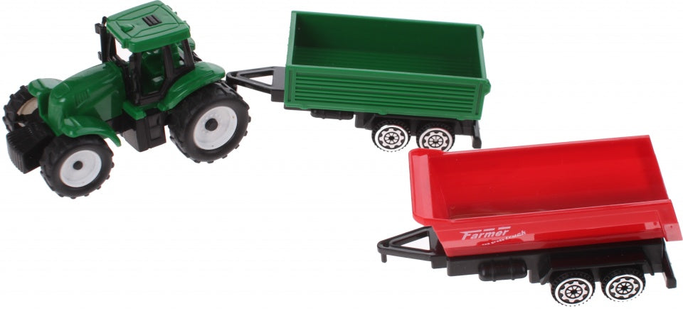 tractor met aanhangers groen/rood