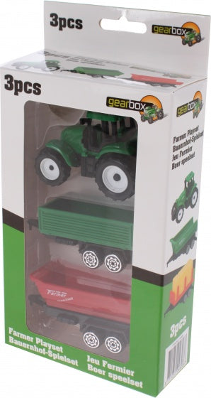 tractor met aanhangers groen/rood