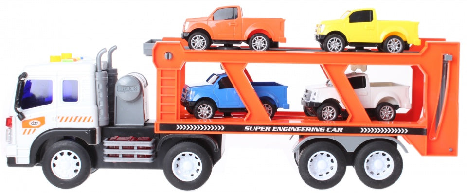 Transporter Truck met geluid oranje/wit 38 cm