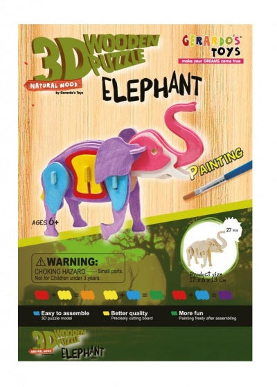 3D-puzzel olifant met verf 17 cm 27-delig