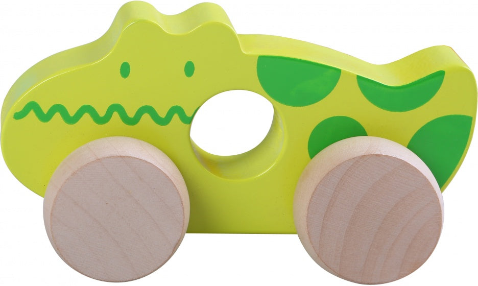 dier op wielen hout Krokodil 12 cm groen