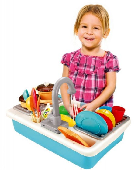 lopende speelgoedgootsteen 46 cm 29-delig wit/blauw
