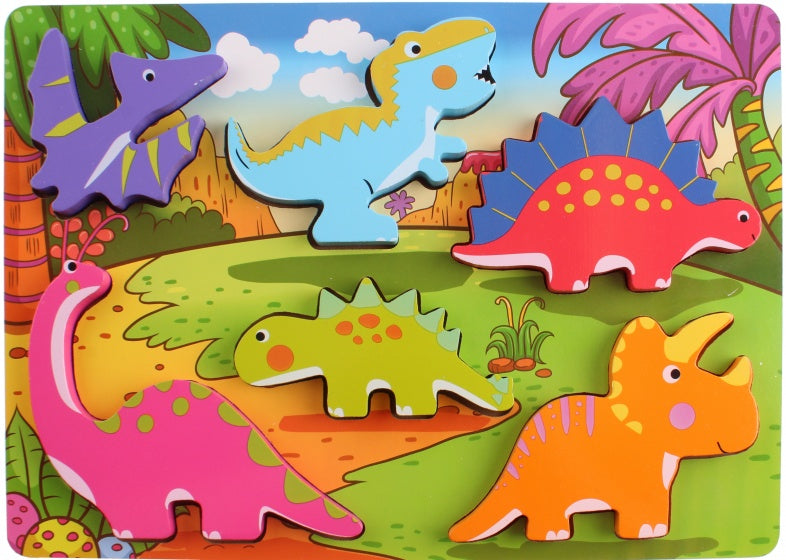 vormenpuzzel Dinosaurussen junior hout 6 stukjes