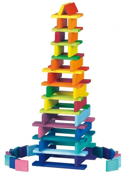 houten bouwplankjes 35 cm multicolor 64-delig