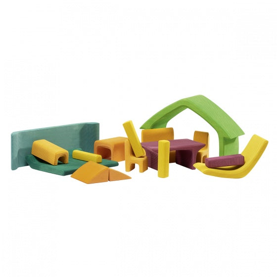 houten huis met meubels 22 cm multicolor 16-delig