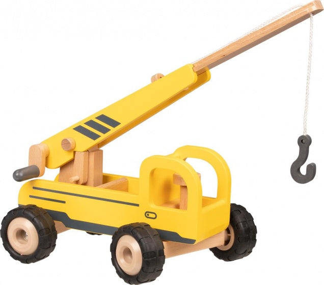 houten hijskraan 28 cm geel