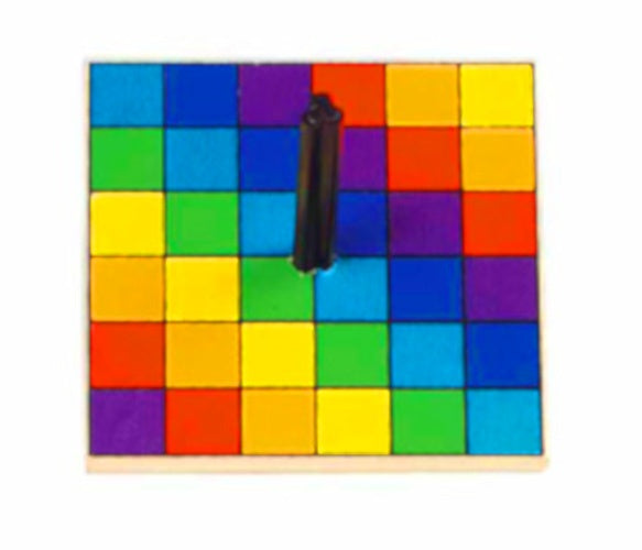 houten tol met vierkantjes multicolor