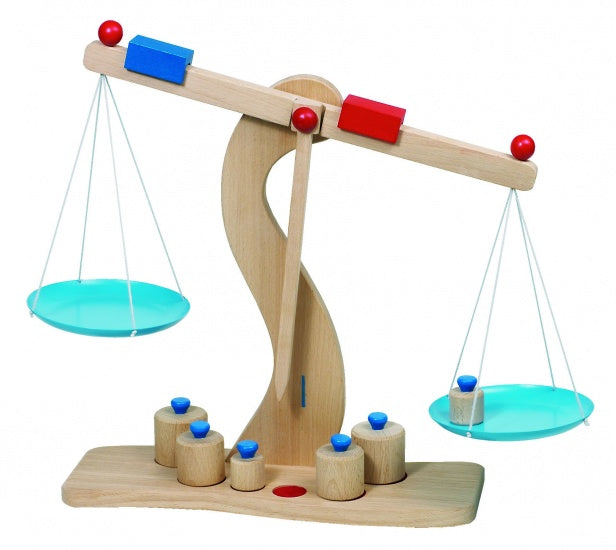 Houten Weegschaal Met 6 Gewichtjes 30 X 10 X 31 cm