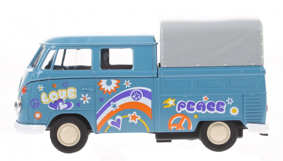volkswagen T1 Doka pick-up peace blauw 11 cm