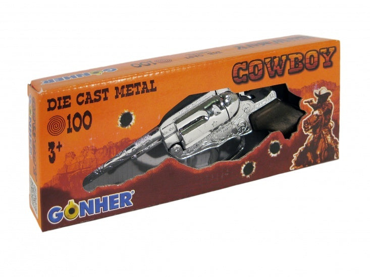 Speelgoed revolver cowboy 100 schots zilver