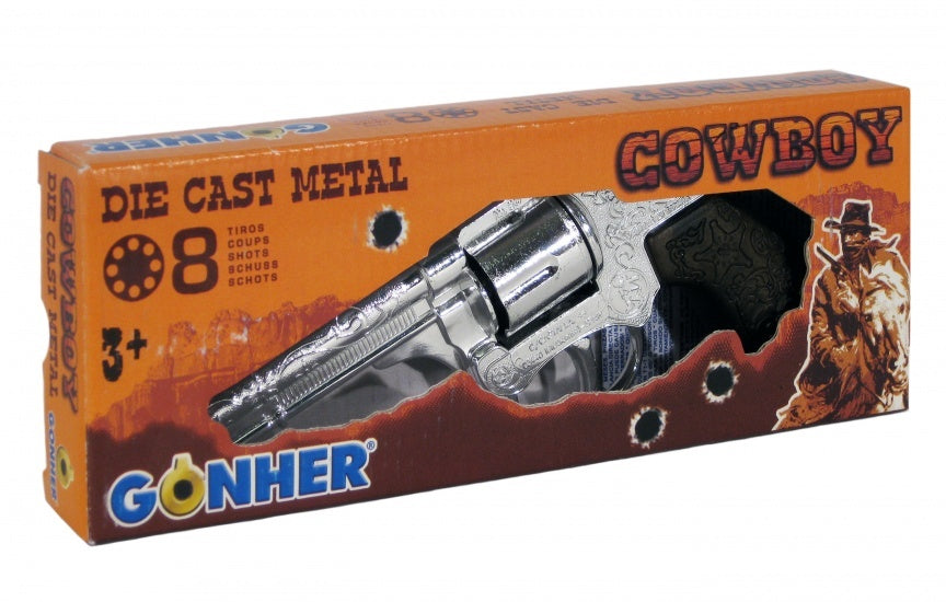 Speelgoed revolver cowboy 8 schots zilver
