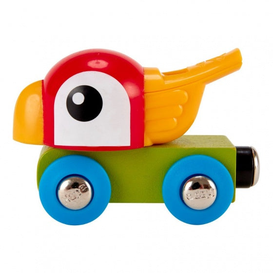 houten fluittreintje papegaai 7 cm