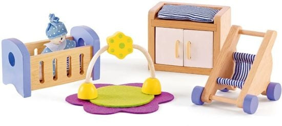Houten poppenhuis babykamer
