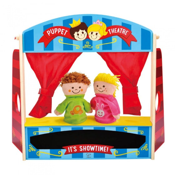 houten poppenkast 63 cm blauw/rood