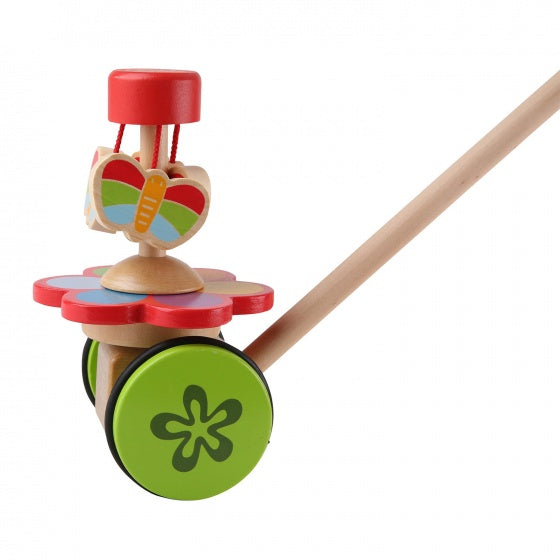 houten stokroller vlinders 56 cm rood/groen