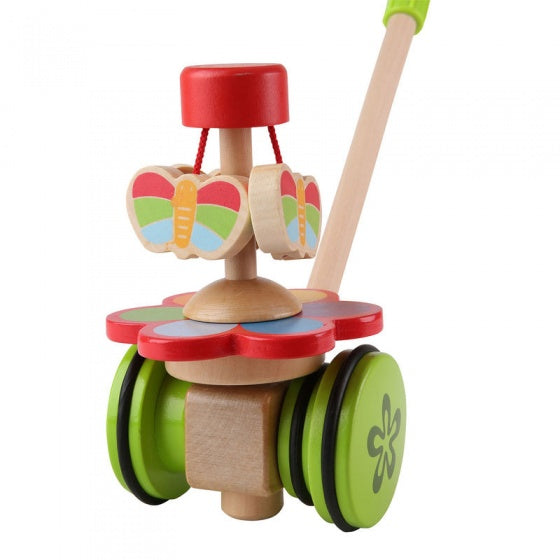 houten stokroller vlinders 56 cm rood/groen