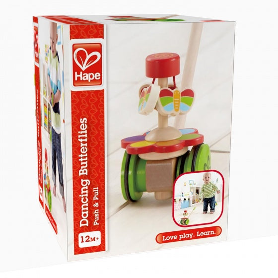 houten stokroller vlinders 56 cm rood/groen