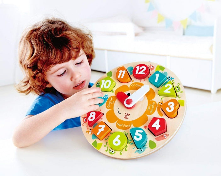 houten vormenpuzzel Klok lezen junior blank 13-delig