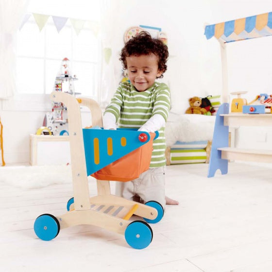 houten winkelwagen oranje/blauw 50