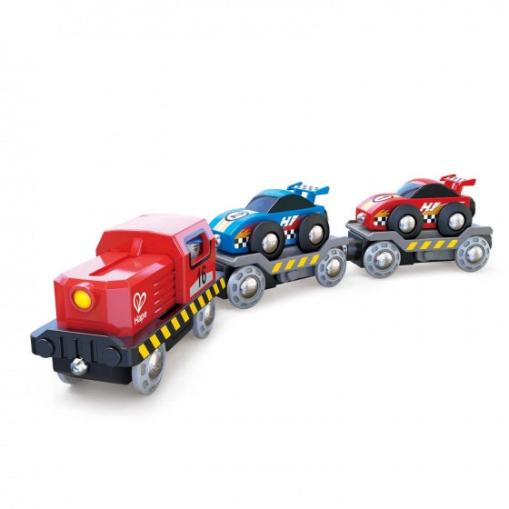 transporttrein raceauto hout 6-delig