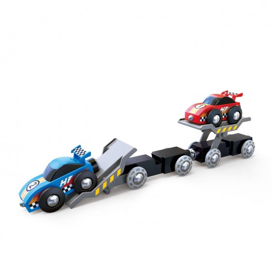 transporttrein raceauto hout 6-delig