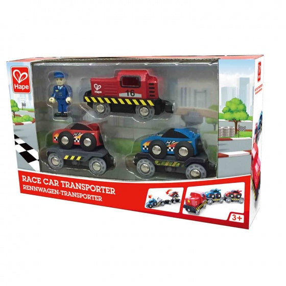 transporttrein raceauto hout 6-delig