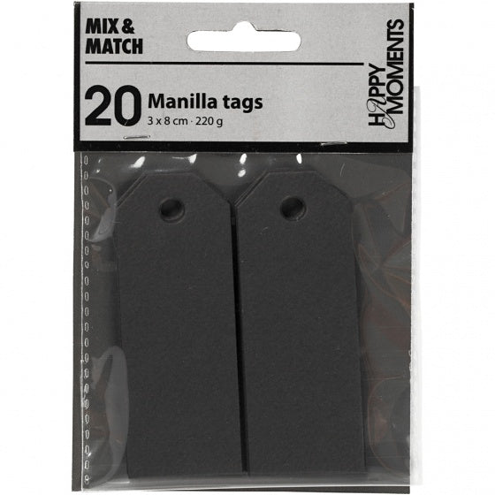 labels zwart 3 x 8 cm karton 20 stuks
