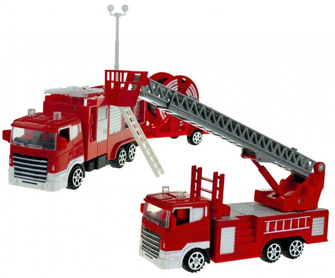 brandweerstation met wagens 18 cm 3-delig rood