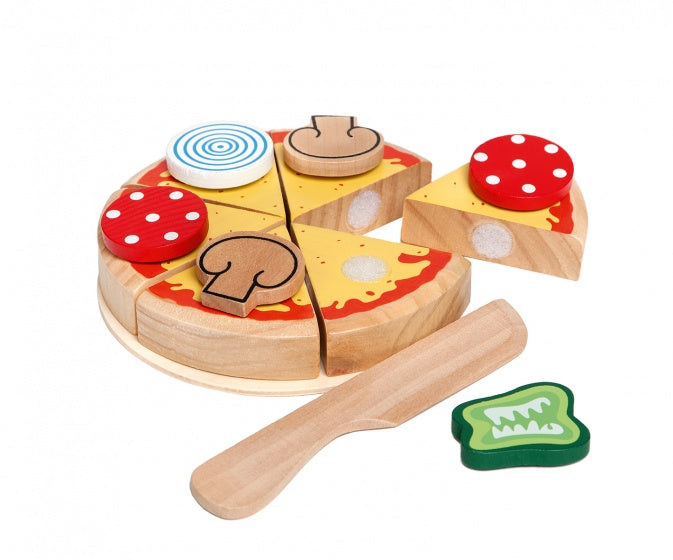 Houten speelgoed pizza 4-delig