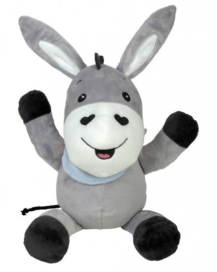 knuffelezel met geluid grijs/blauw 25 cm
